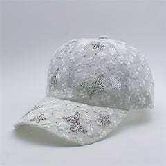 Rhinestone Butterfly Baseball Cap Lace Hollow Out Breathable Dad Hats
