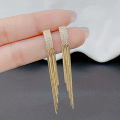 Rhinestone Chain Tassel Drop Stud Earrings Girls Ear Accessories