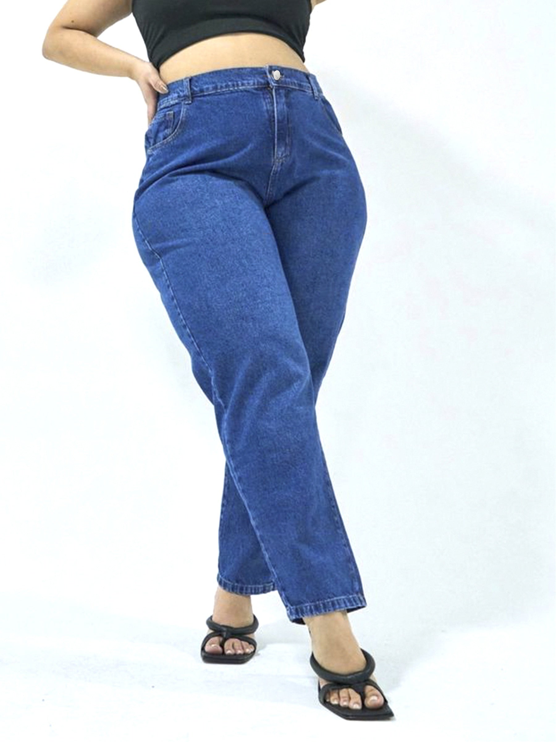 Solid Button Fly Straight Leg Jeans