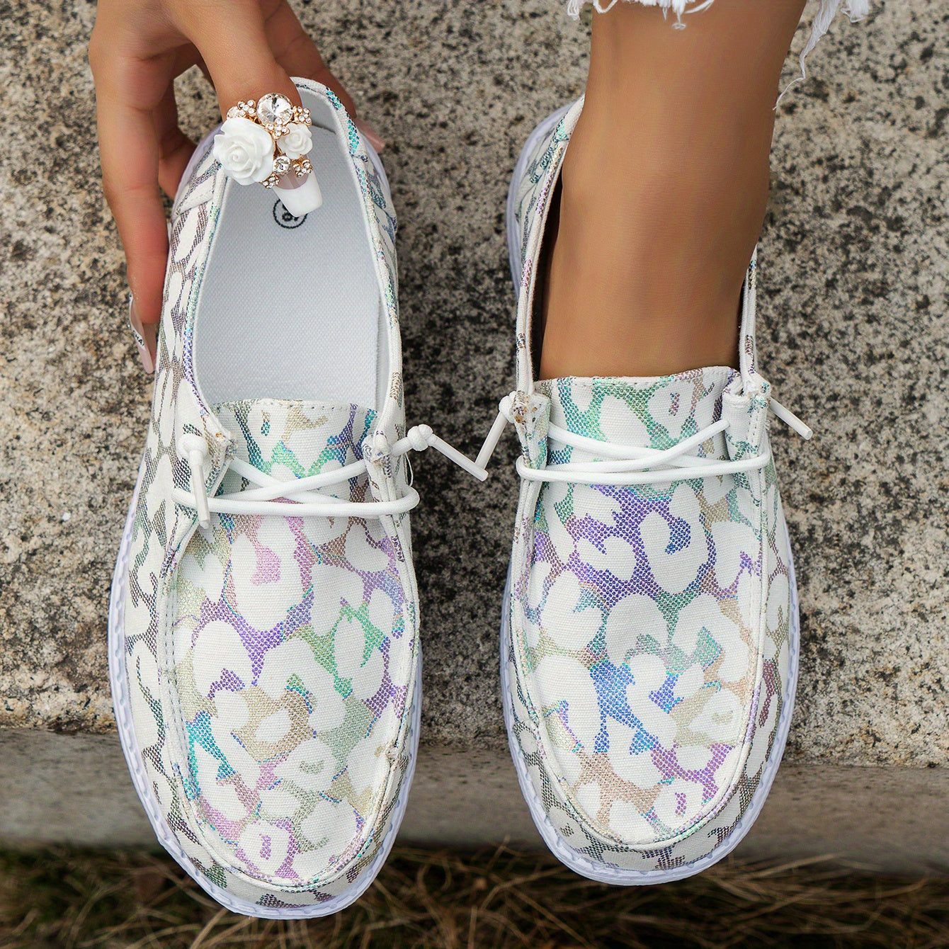 Women's Canvas Round Toe Lace Up Flat Loafers Casual Walking Shoes