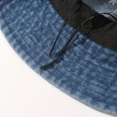 Daisy Embroidery Bucket Hat Distressed Foldable Basin Hat