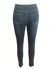Distressed Skinny Jeans High Stretch Solid Denim Pants