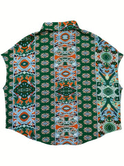 Boho Blouse Women's Plus Tribal Print Polo Neck Blouse