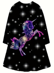 3D Dreamy Unicorn Graphic Dress for Girls