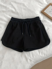 Sporty Shorts Women's Plus Solid Elastic Drawstring High Rise