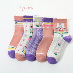 5pairs Girls Bunny Flower Pattern Lace Socks