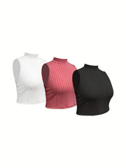 3 Pack Plus Size Ribbed Tank Top Set Women's High Stretch