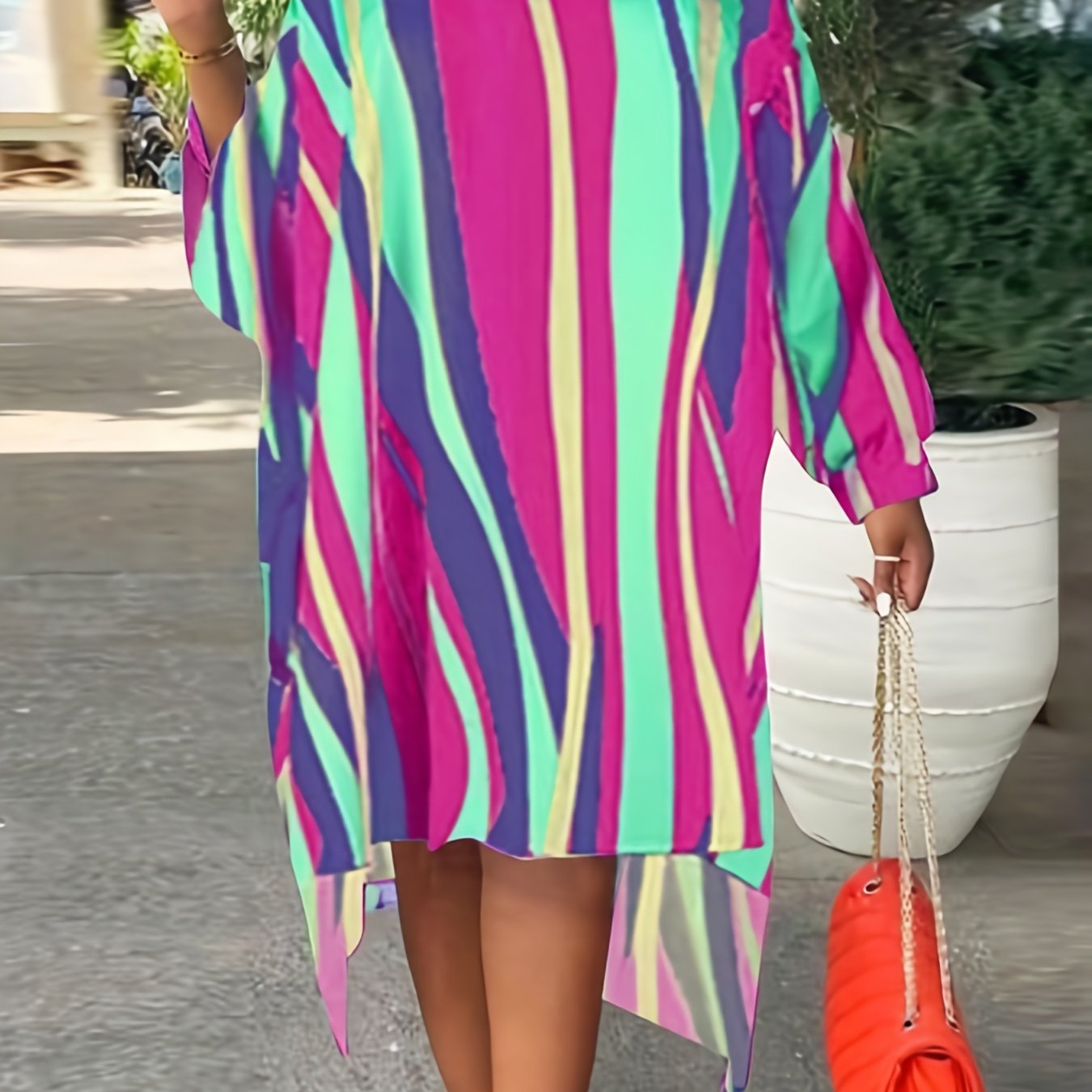 Casual Dress Women's Plus Random Print Long Sleeve Dress