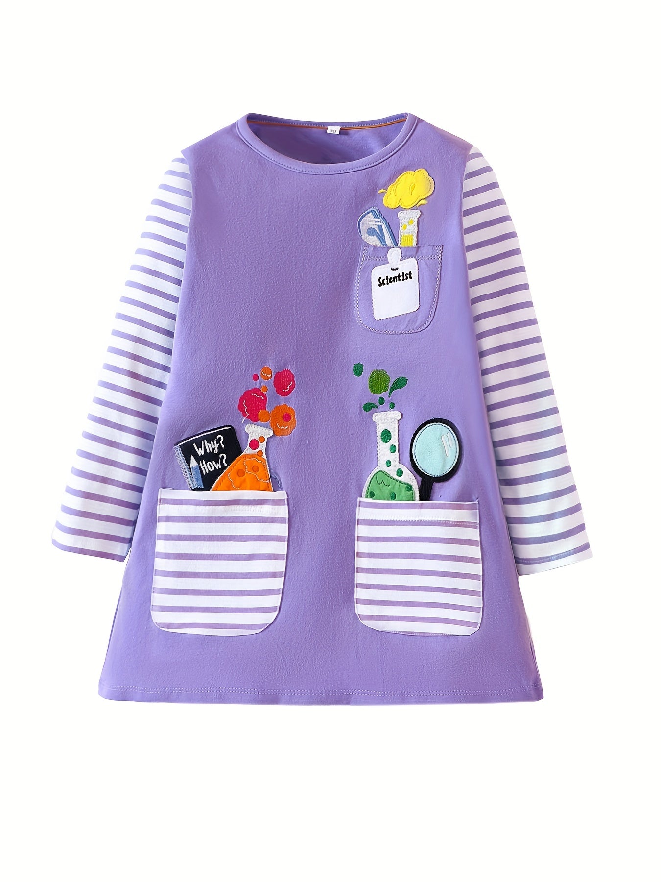 Girls Cotton Long Sleeve Dress Striped Print Patchwork Kids Clothes