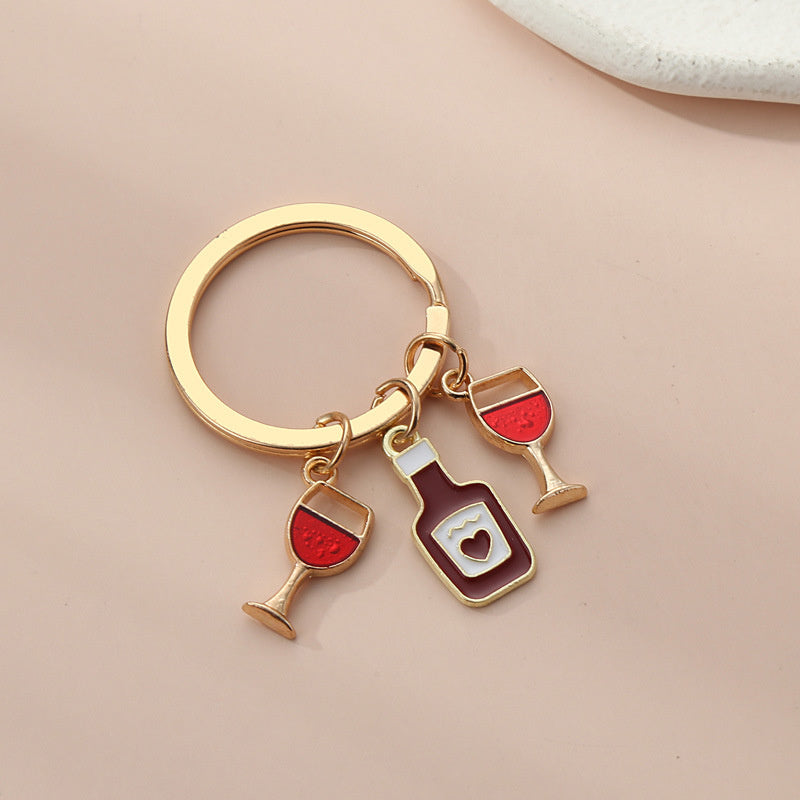 Vintage Wine Beer Drink Bag Key Chain Ornament Charm Accessories