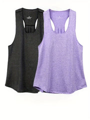 2pcs Solid Running Casual Sports Racerback Tank Top Women's Summer Tops