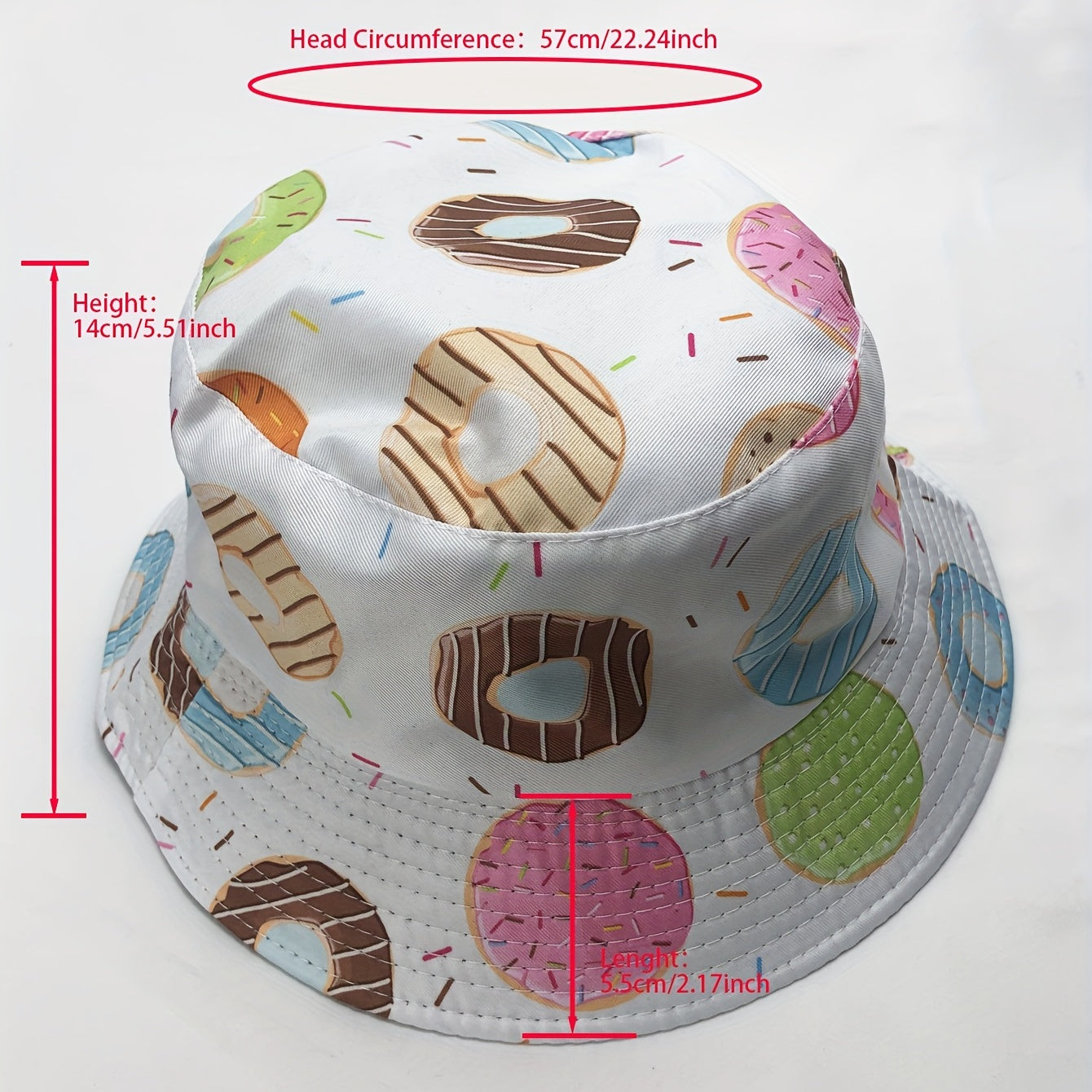 Donut Print Bucket Hat Reversible Lightweight Fisherman Cap