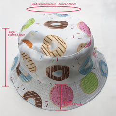 Donut Print Bucket Hat Reversible Lightweight Fisherman Cap