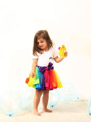 Girls Rainbow Mesh Tutu Skirt Dance Princess Colorful Skirt