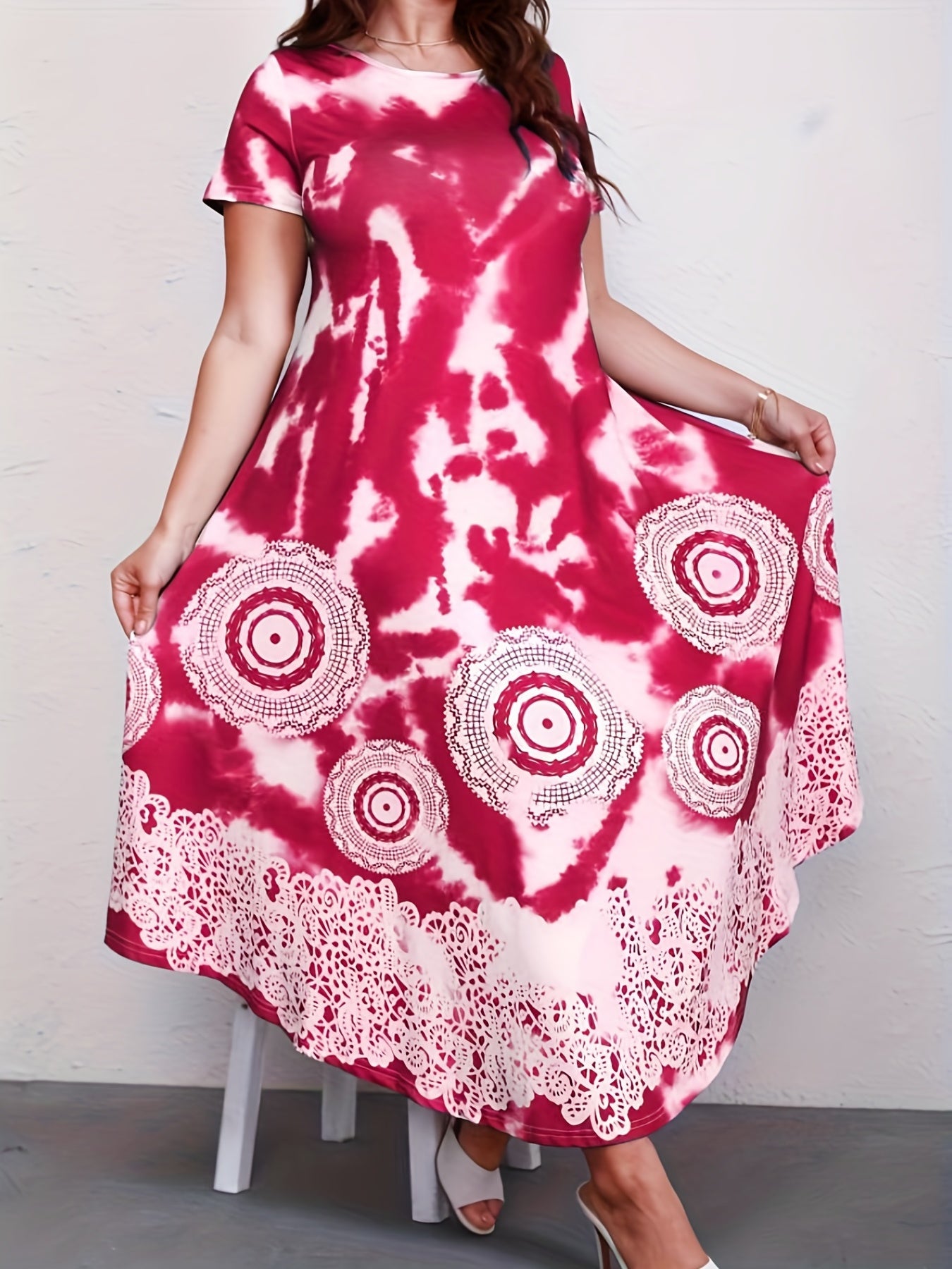 Flared Tie Dye Dress Short Sleeve