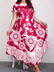 Flared Tie Dye Dress Short Sleeve