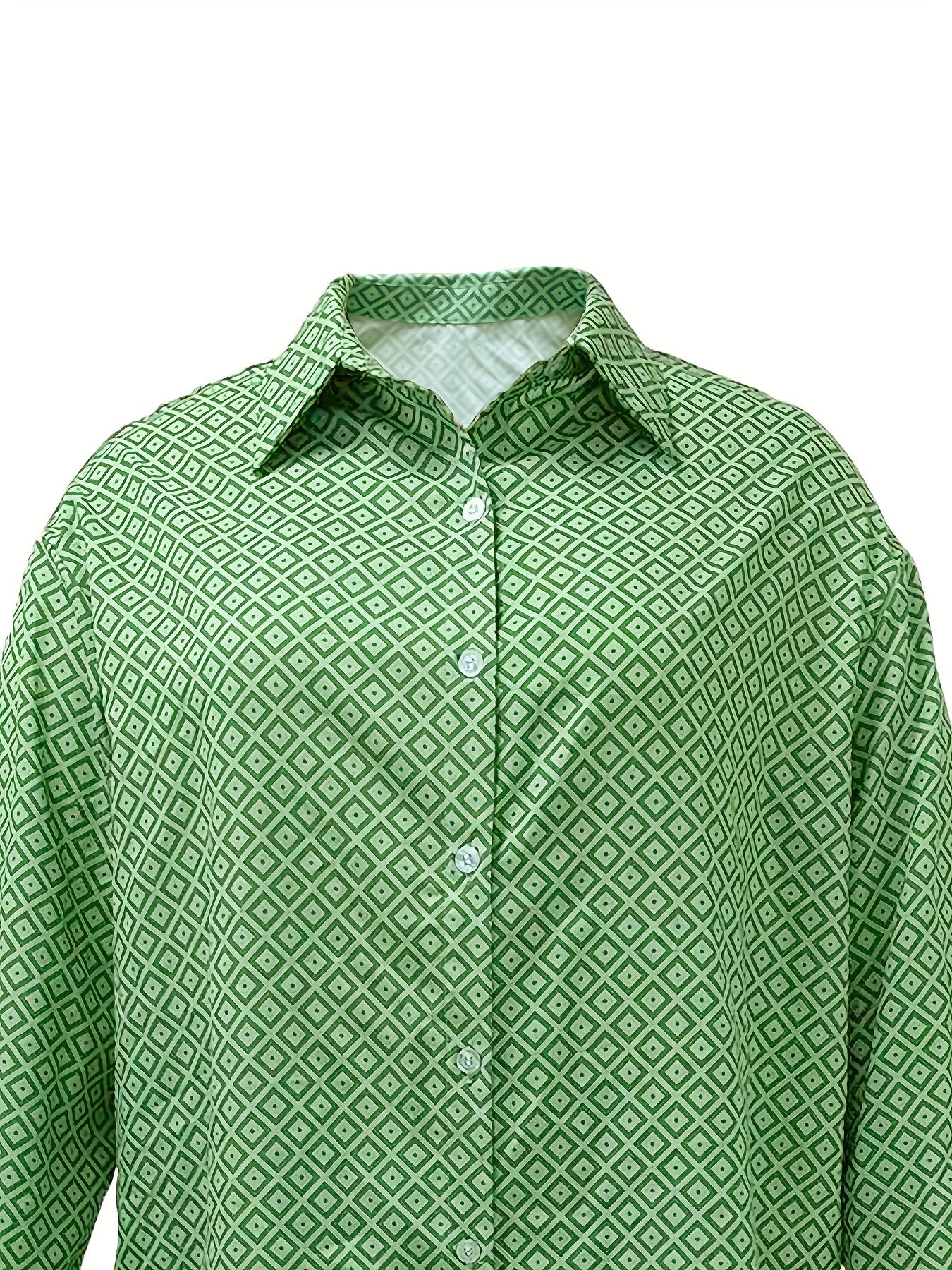 Women's Plus Allover Print Long Sleeve Button Up Shirt & Pants Outfit