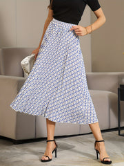 Geometric Print Pleated Skirt Elastic Waist Spring Summer Women's Clothing