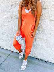 Ruched Spaghetti Strap Jumpsuit Sleeveless Solid Color Casual