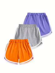 3pc Girls' Casual Active Track Shorts Elastic Waist Comfy Shorts