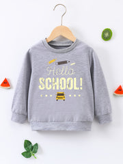 HELLO SCHOOL Letter Print Boys Casual Pullover Sweatshirt Long Sleeve Tops