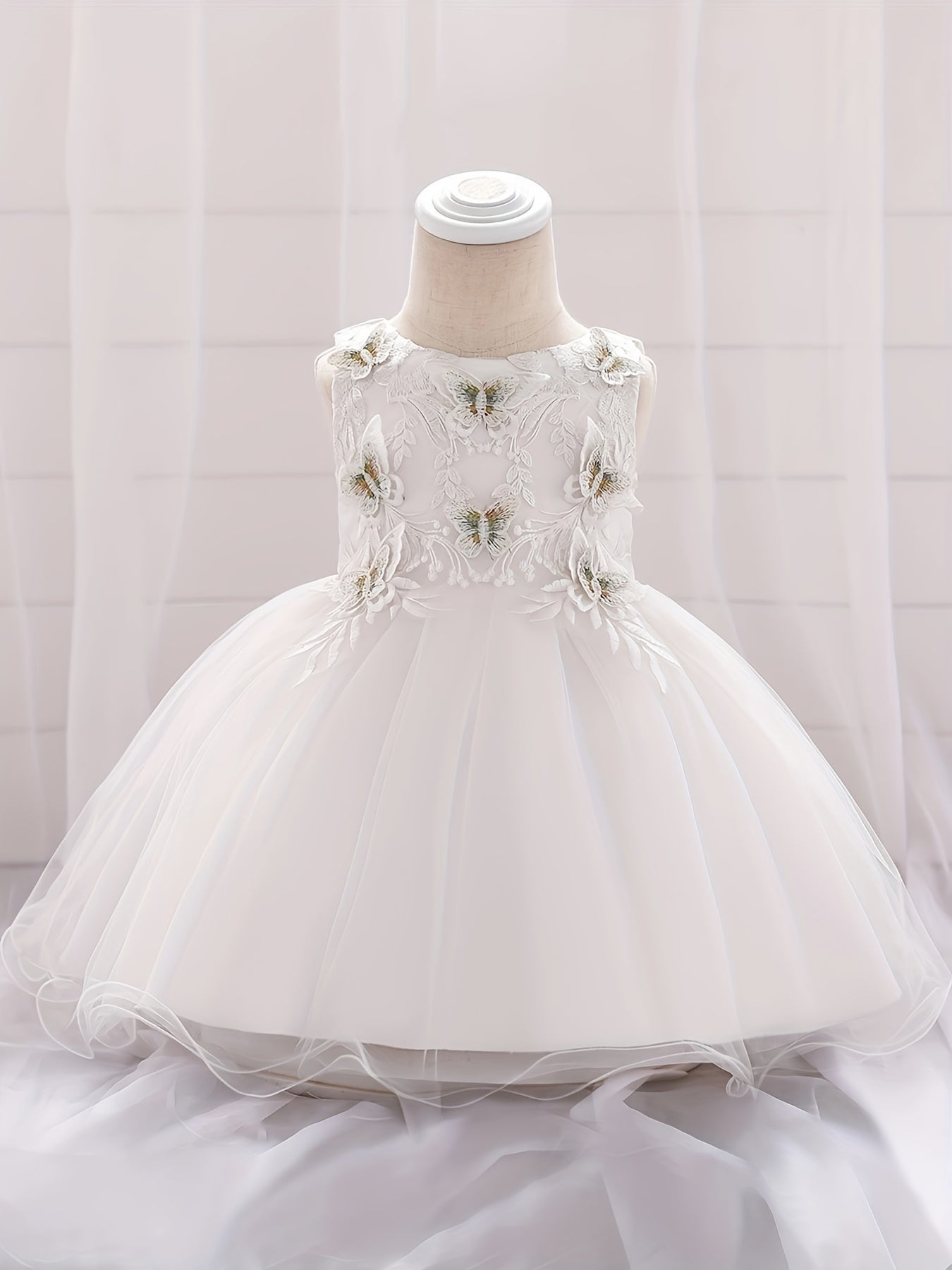Girls Butterfly Embroidery Princess Dress Baby Birthday Party Dress