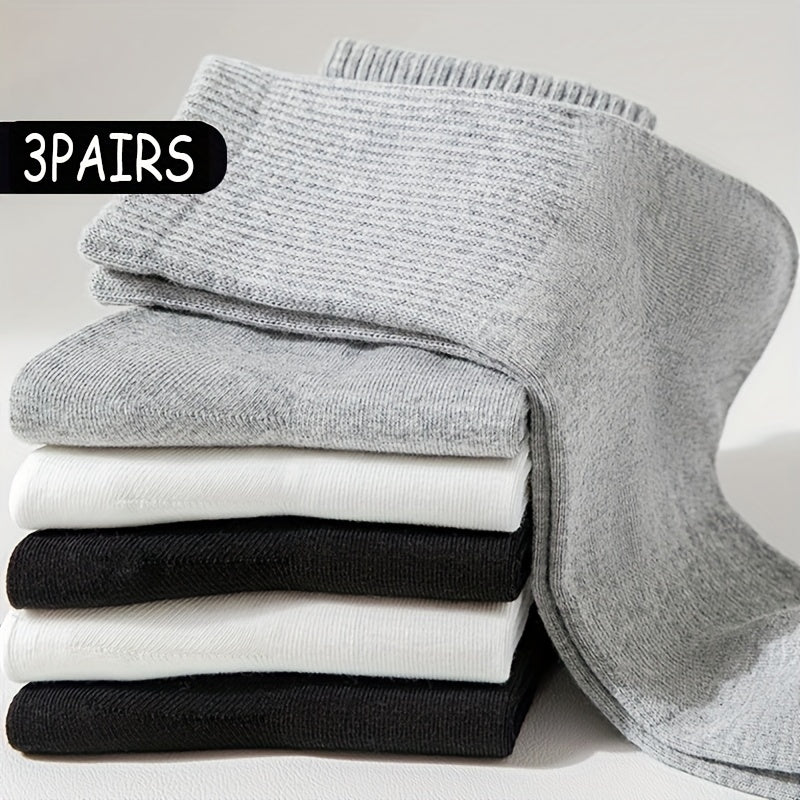 3 Pairs Solid Crew Socks Breathable Mid Tube Women's Stockings
