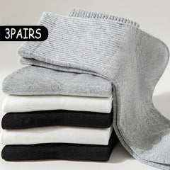 3 Pairs Solid Crew Socks Breathable Mid Tube Women's Stockings