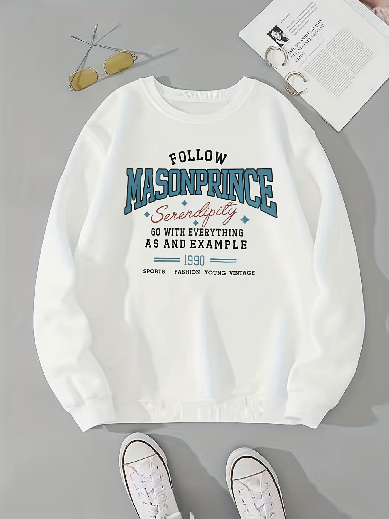 Letter Print Pullover Sweatshirt for Women
