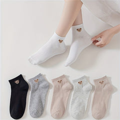 6 Pairs Cartoon Bear Print Socks for Women