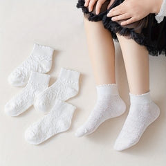 5 Pairs Cartoon Ruffled Knit Crew Socks Girls Accessories
