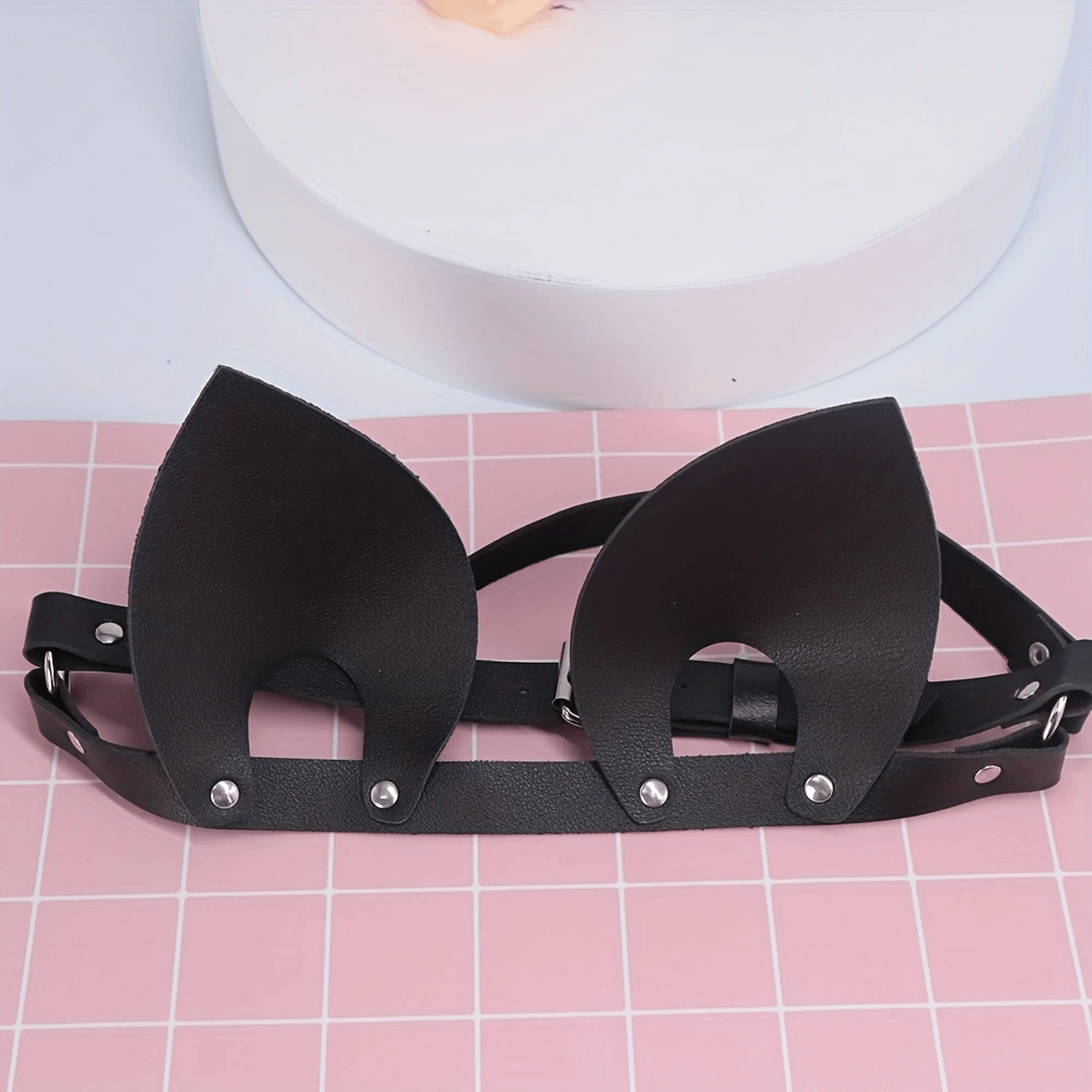 Punk Cat Ears Leather Masks Cosplay Party Halloween Studded Eye Mask