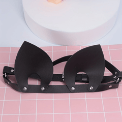 Punk Cat Ears Leather Masks Cosplay Party Halloween Studded Eye Mask