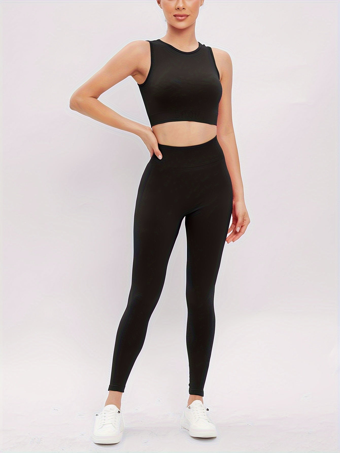 2pcs Yoga Set Beauty Back Cropped Tops & Slim Leggings Women's Activewear