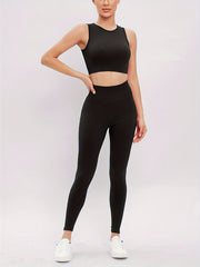 2pcs Yoga Set Beauty Back Cropped Tops & Slim Leggings Women's Activewear