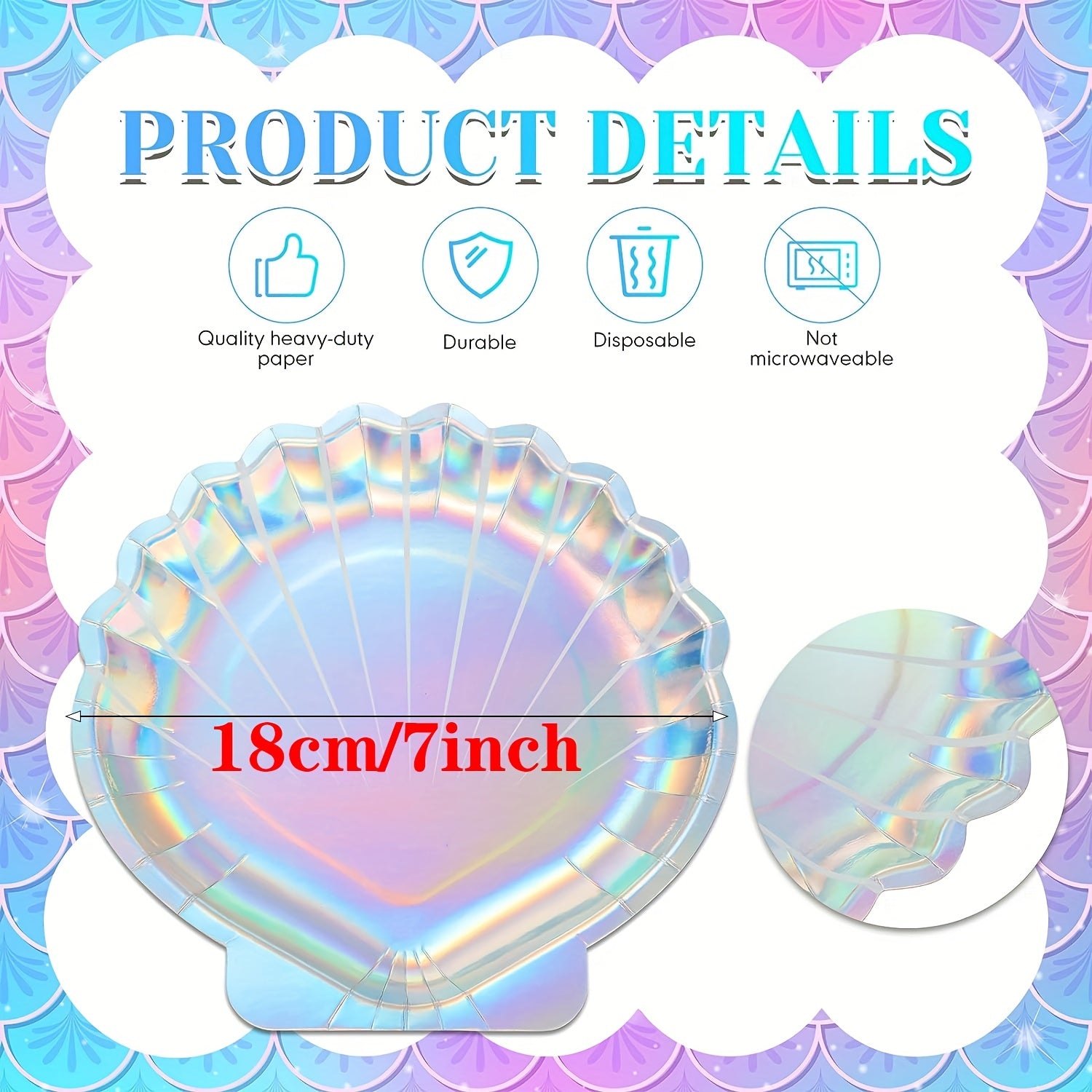 10pcs Mermaid Shell Paper Plate Disposable Silver Stamping Paper Plate