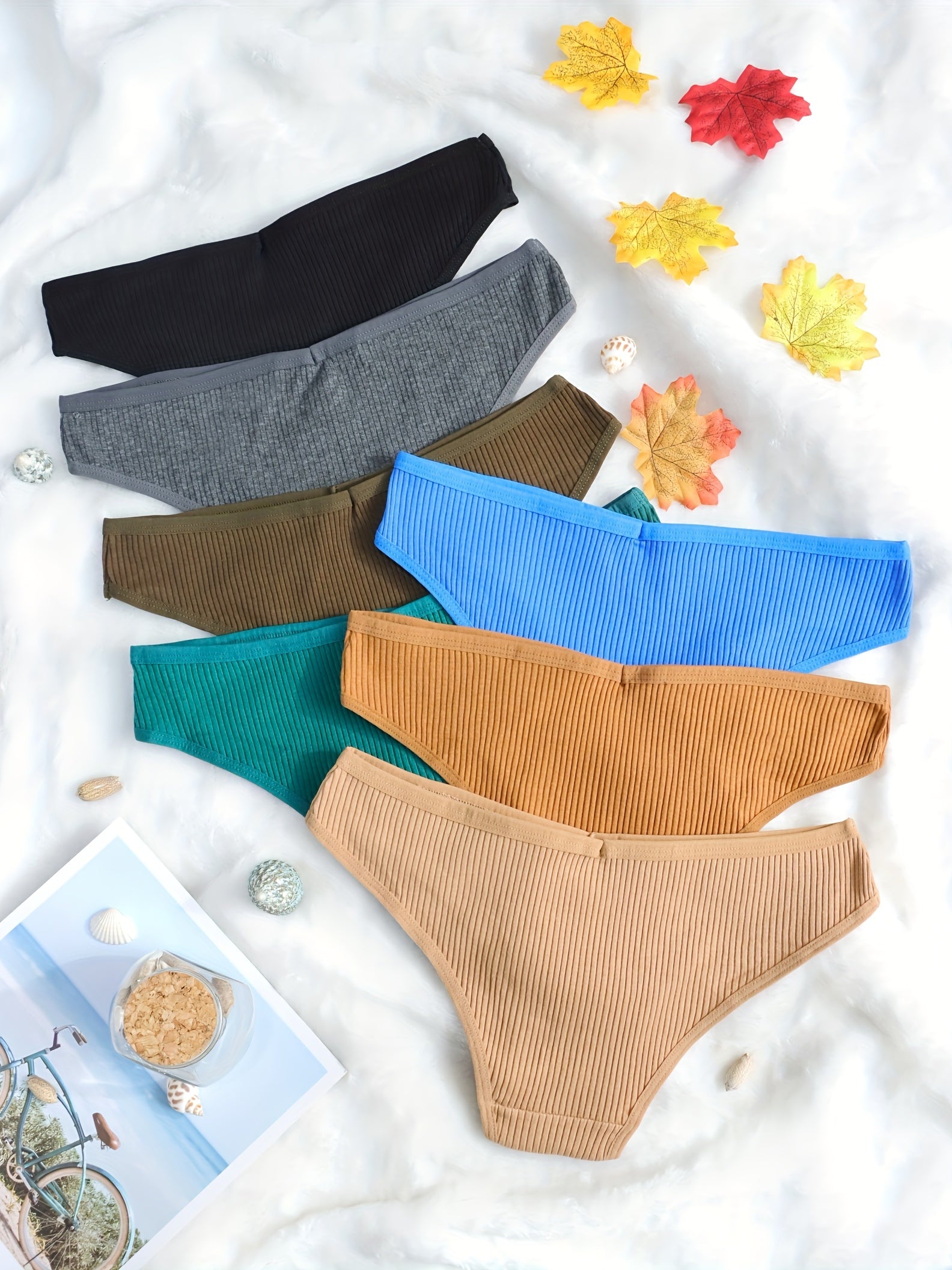 7 Pcs Ribbed Thongs Low Waist Panties