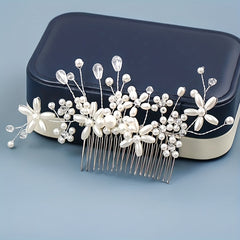 Bride Silver Wedding Hair Comb Hair Pieces Clip Pearl Rhinestones Crystal