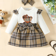 3pcs Baby Girl Cartoon Bear Long-sleeved Top Skirt Set