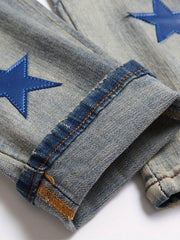 Men's Star Pattern Jeans Punk Style Ripped Denim Pants Outdoor Wear