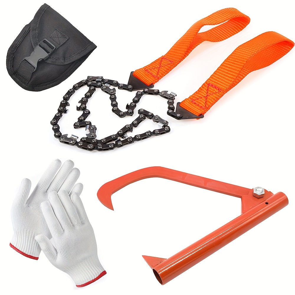Pocket Chainsaw & Gloves Portable Survival Saw Folding Hand Saw