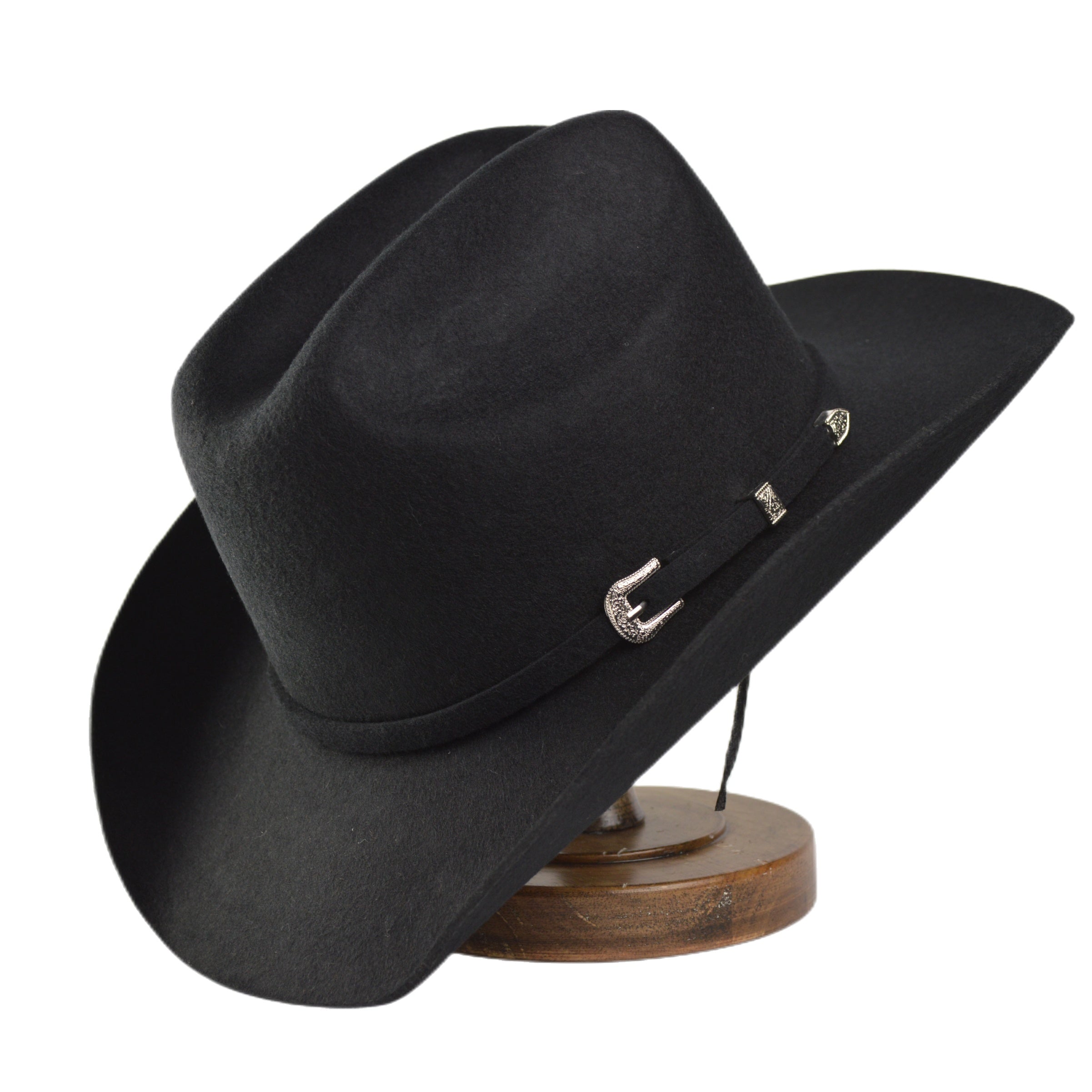 Men's Tweed Cowboy Hat Metal Buckle Wool Retro Knight Hat