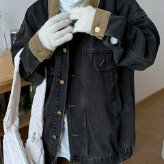 Corduroy Casual Denim Jacket with Button Flap Detail