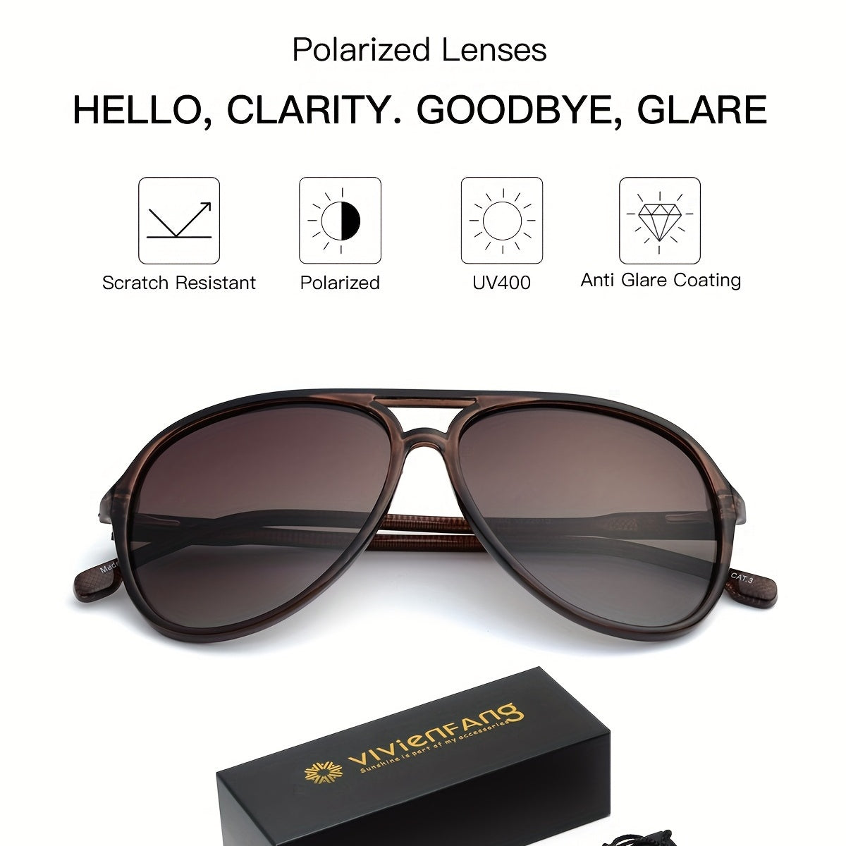 VIVIENFANG Retro Large Aviator Sunglasses Polarized Lenses