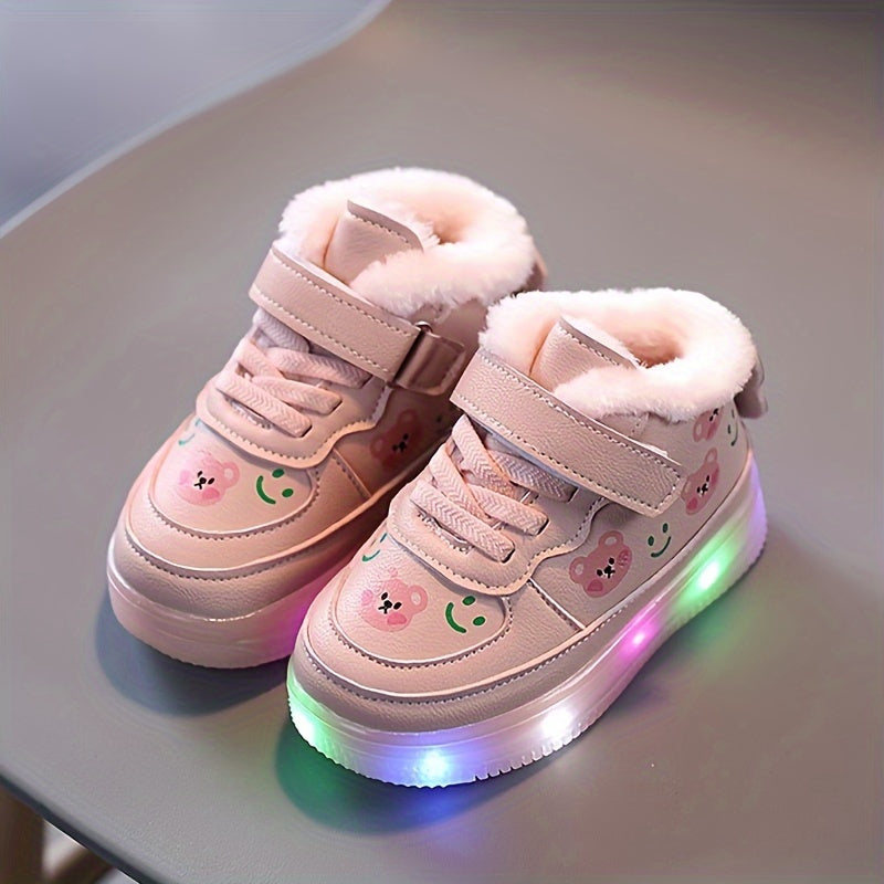 Girl's LED Light Up High Top Skate Shoes with Plush Lining
