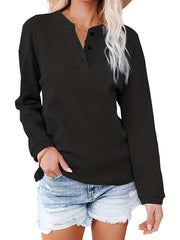 Casual Sweater Women's Plus Solid Ribbed Button Up Long Sleeve V Neck