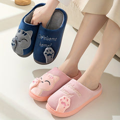 Cat Cartoon Plush Slippers Cozy Closed Toe Flat Fuzzy Indoor Shoes