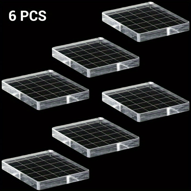 6pcs Acrylic Stamping Block Set Grid Lines DIY Scrapbook Card Making