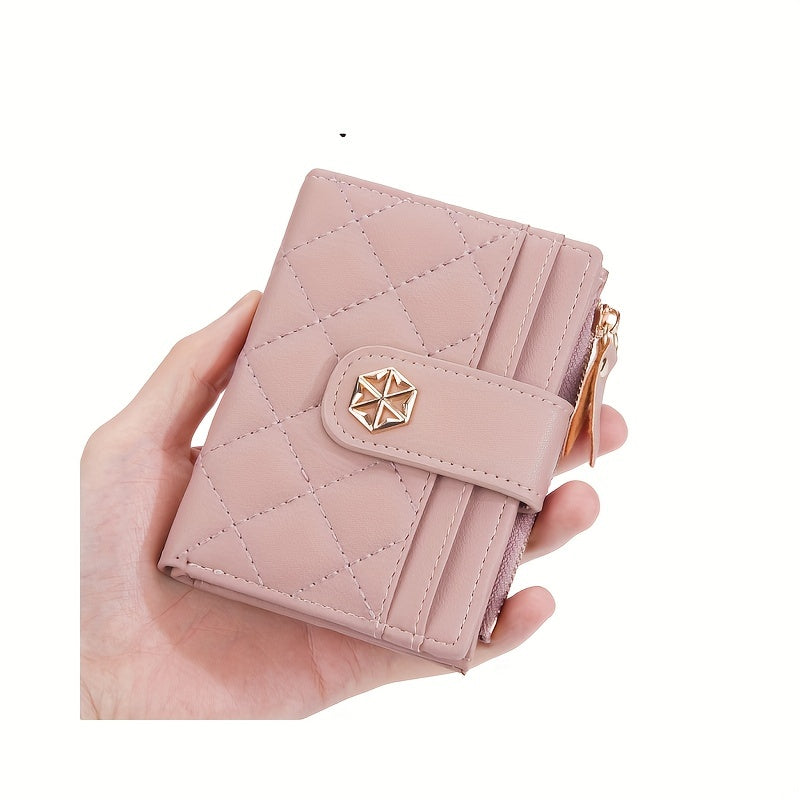 Girls PU Leather Wallet with Buckle Small Money Clip Coin Purse Zipper