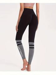 High Waist Letter Pattern Sports Leggings High Stretch Striped Detail
